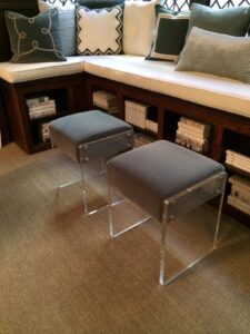 These lucite stools by Lee Industries used by Lillian August blend in nicely in the space.